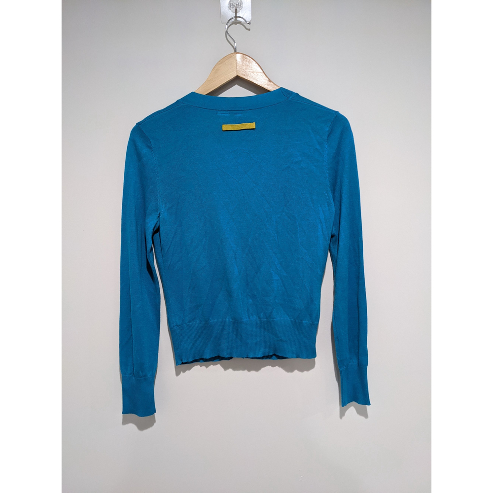 Anthropologie Moth Teal Blue Ruffle Cardigan Size Small - Picture 2 of 6